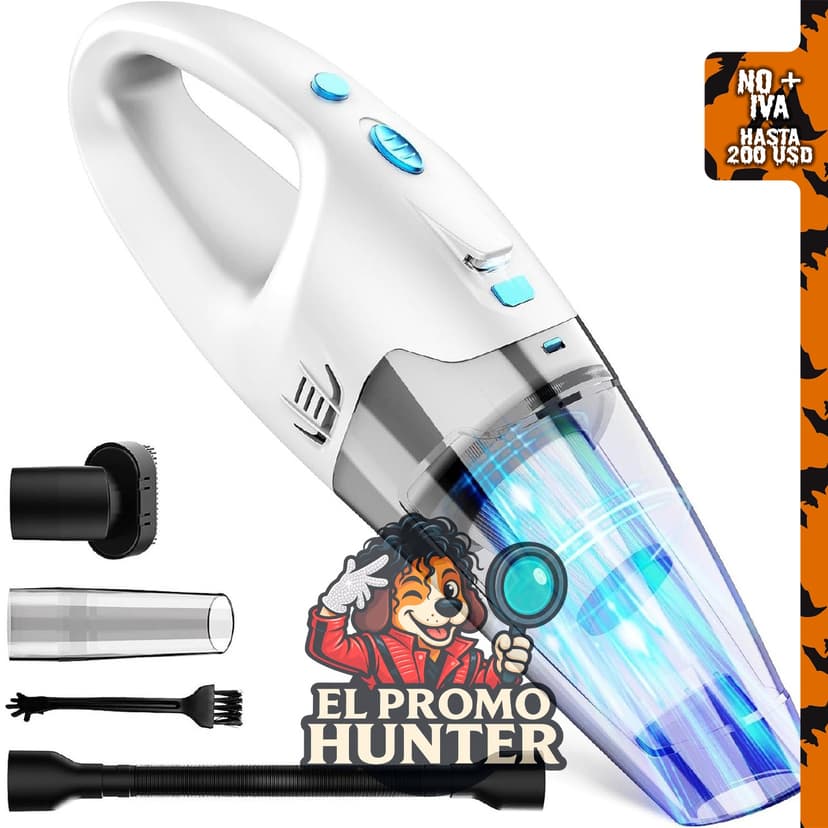 FUOAYOC Aspiradora de mano inalámbrica recargable, 6 KPA de succión, con luz LED y accesorios.
