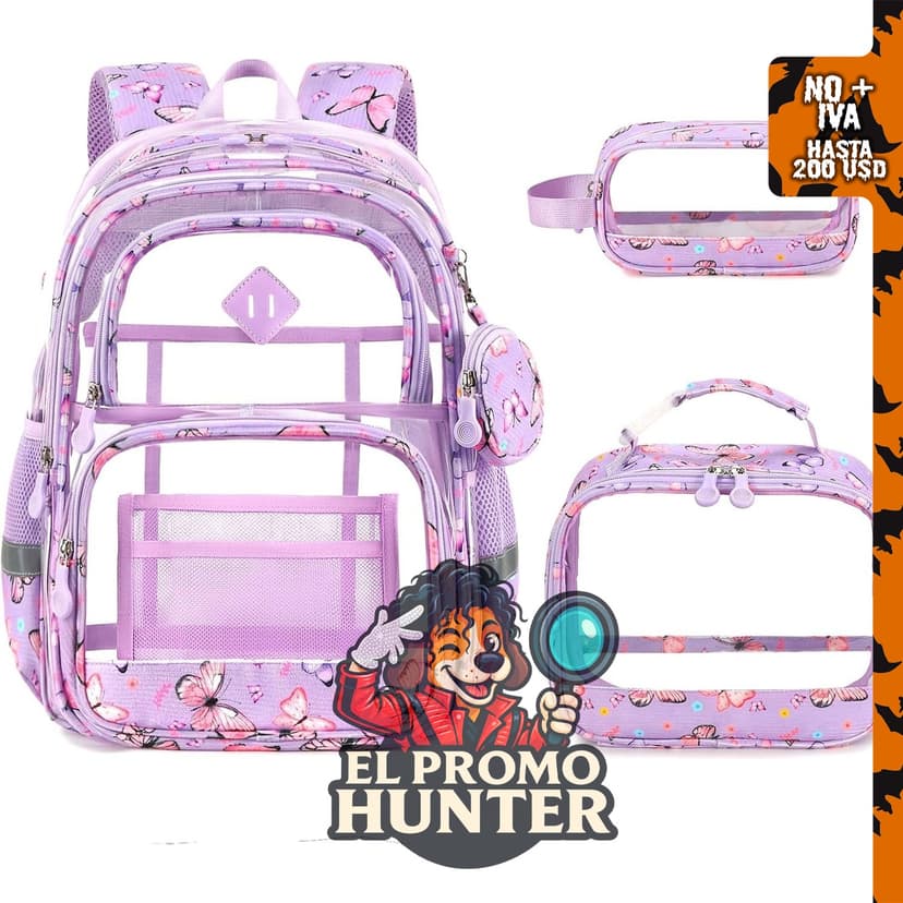 Mochila transparente de pana Mariposa, moderna, adecuada para uso diario.