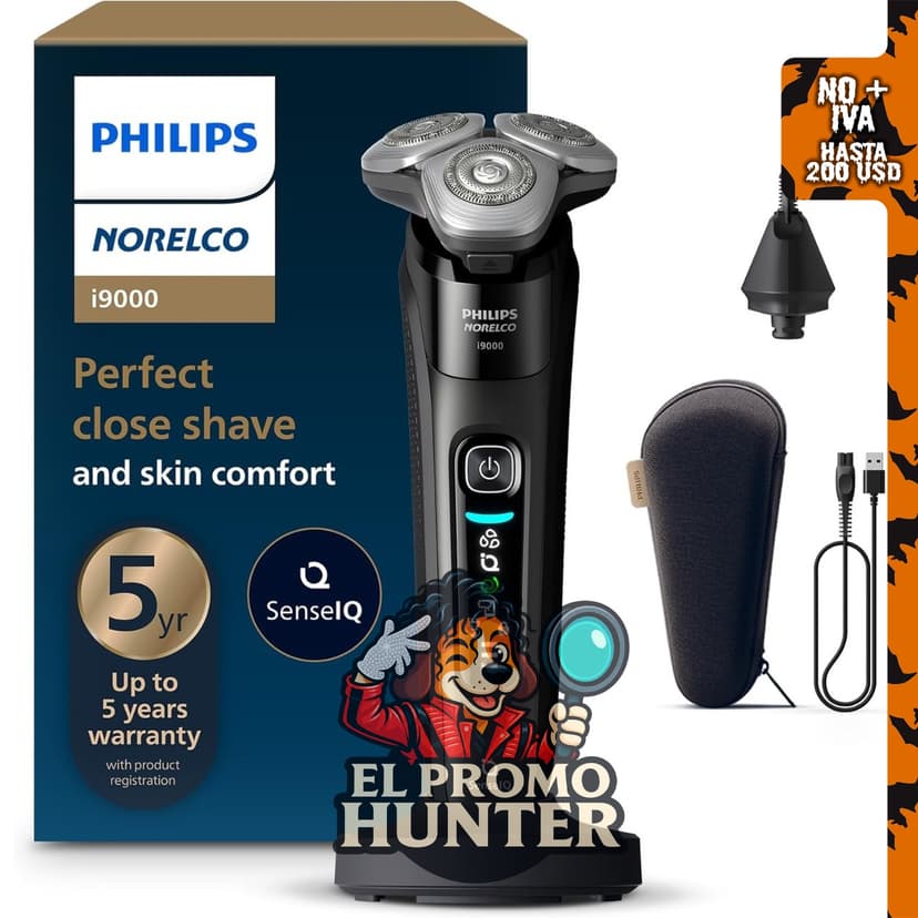 Philips Norelco Shaver i9000, afeitadora eléctrica húmeda y seca con tecnología SenseIQ y cuchillas SteelPrecision.
