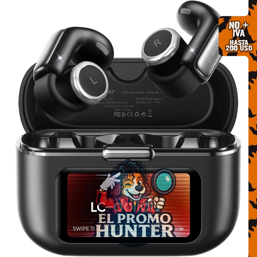 LC-dolida Auriculares inalámbricos de oreja abierta con pantalla LED inteligente y control de volumen.