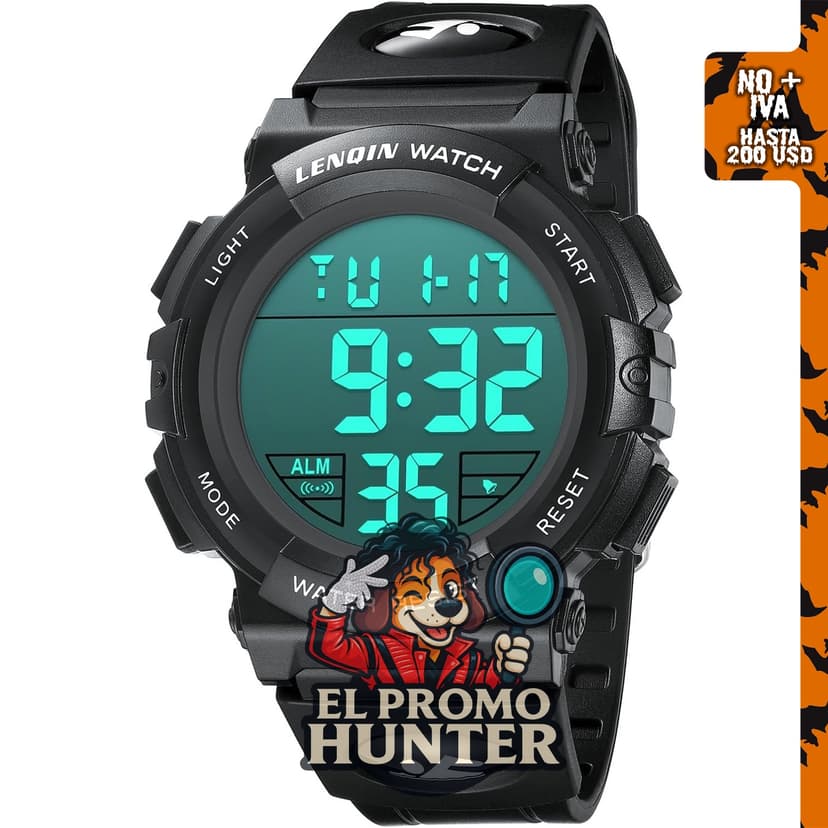 LN LENQIN Reloj digital deportivo impermeable para hombre con pantalla LED y funciones de alarma y cronómetro.