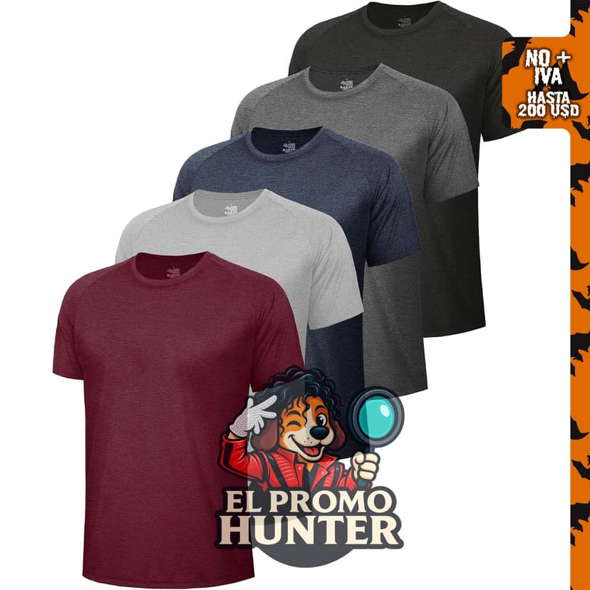 Paquete de 5 camisetas de entrenamiento para hombre, color negro, absorben.