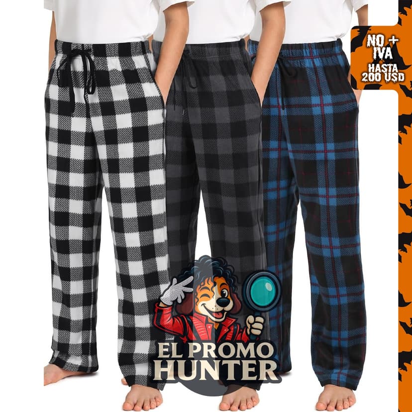 Paquete de 3 pantalones de pijama para niños de microforro polar, con bolsillos y cordón.