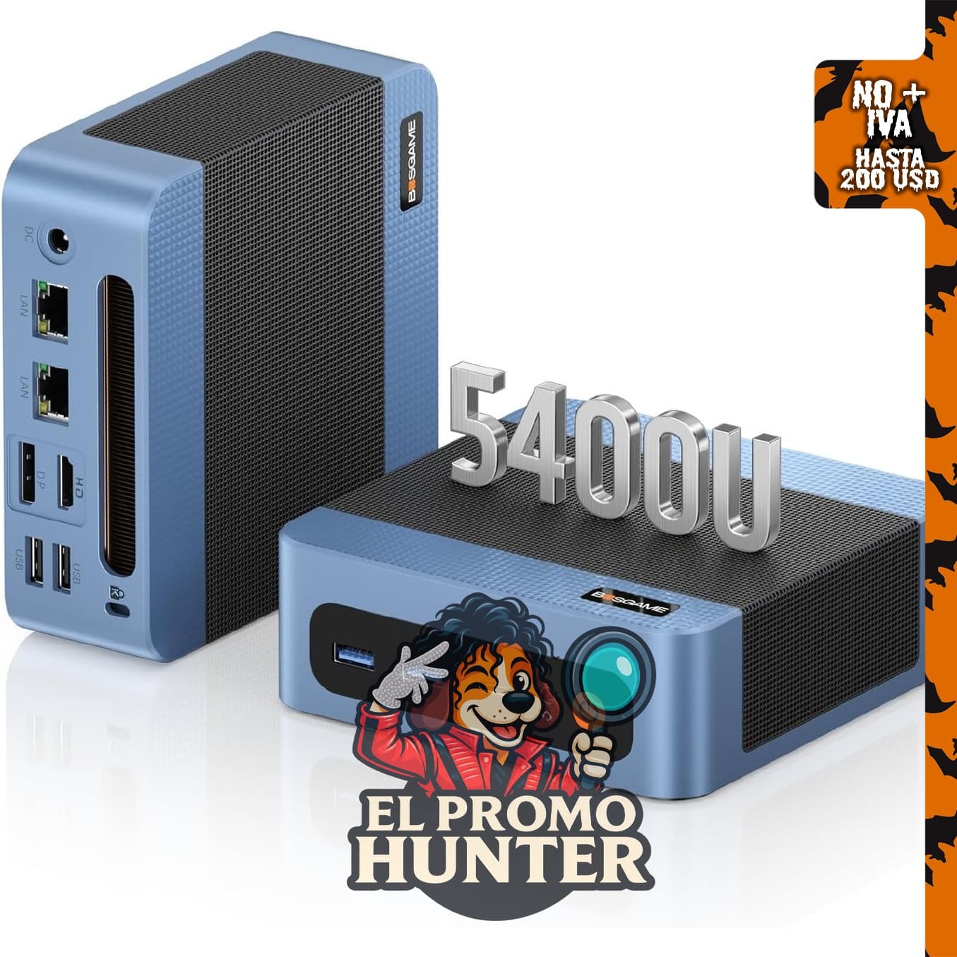 BOSGAME E5 Plus Mini PC con procesador Ryzen 5400U, 8GB de RAM actualizable y 256GB de almacenamiento SSD SATA.