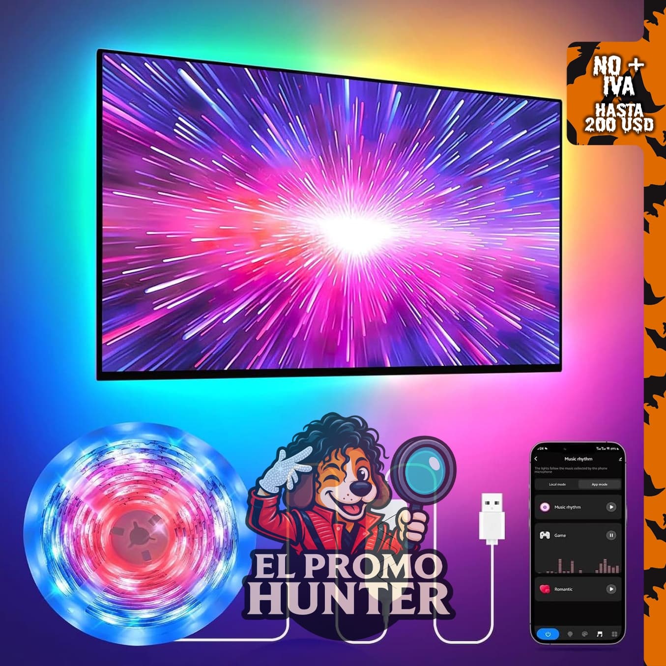 Luces LED RGB+IC de 9.84 pies para TV de 32 a 43 pulgadas, tira de retroiluminación con sincronización de música y control de voz.