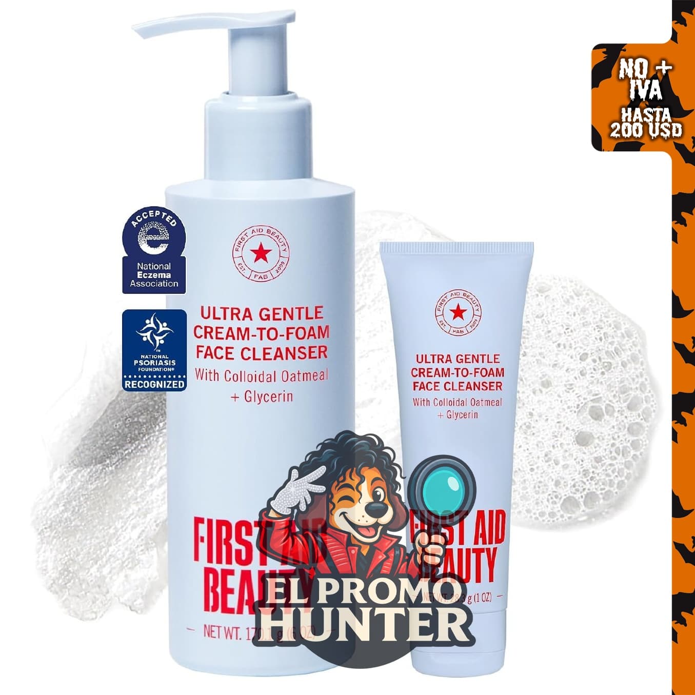 First Aid Beauty Ultra Gentle Cream-to-Foam Cleanser, limpiador facial en crema a espuma.