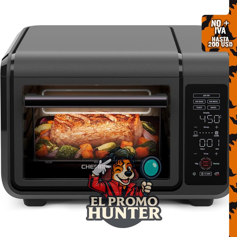 Chefman Combo de horno tostador y freidora de aire, horno de encimera con funciones de hornear, asar y freír al aire.