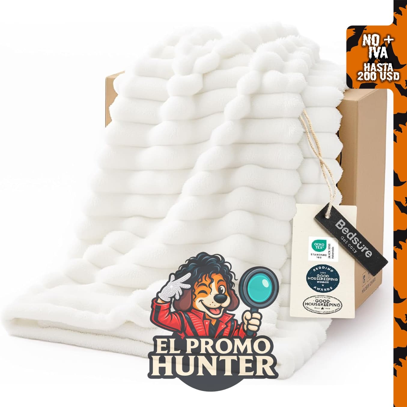 Bedsure Manta blanca suave de vellón para sofá, adecuada para decoración de otoño.