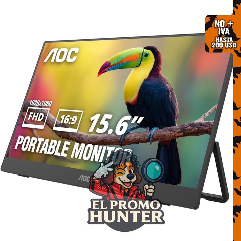 Monitor portátil AOC de 16" (40.6 cm) FHD 60Hz USB-C IPS Ultra Slim con soporte.