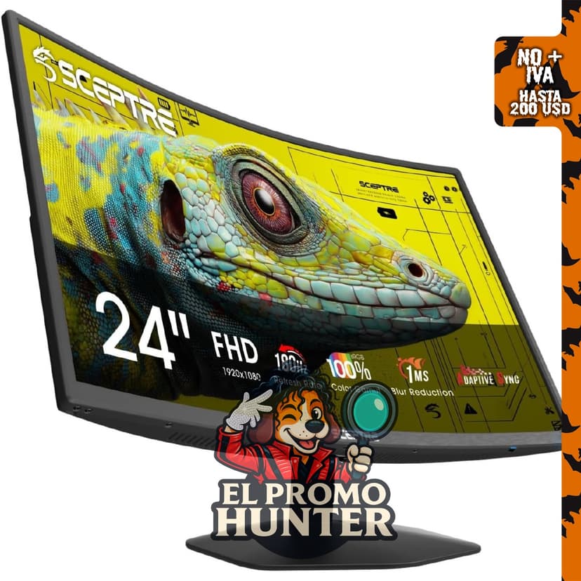 Sceptre Monitor Curvo para Juegos de 24" (60 cm) 1080p, 1500R, 1 ms, 180 Hz, DisplayPort x2, HDMI, 2 altavoces integrados.