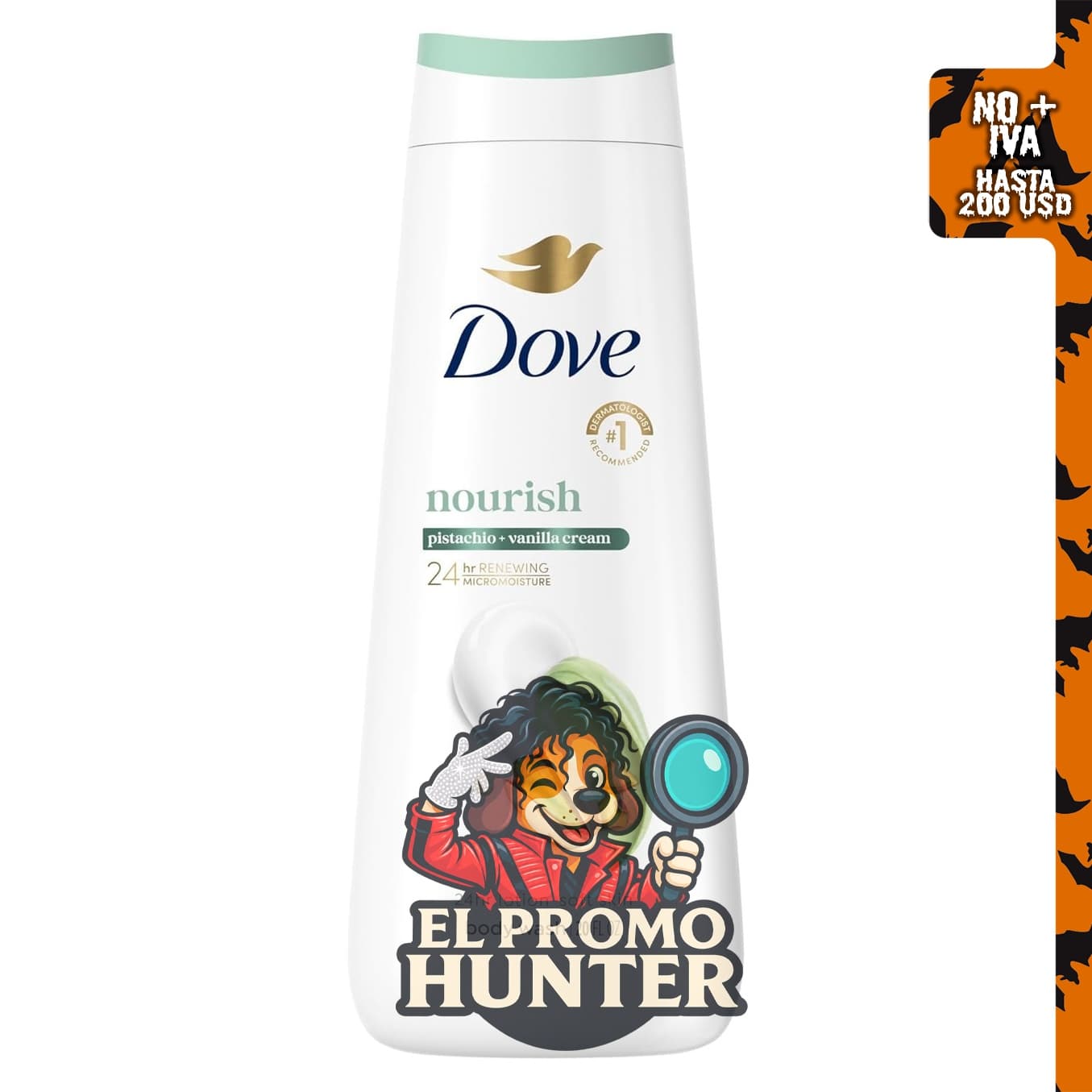 Dove Gel de baño crema de pistacho y vainilla 20 onzas, sin sulfato.