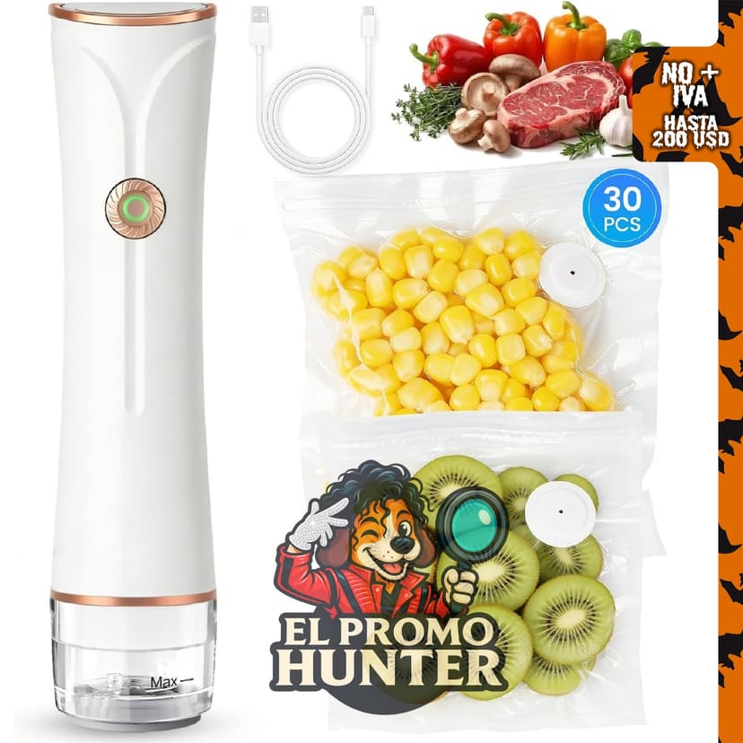 Sellador al vacío compacto para alimentos, máquina selladora de mano, incluye 30 bolsas reutilizables.