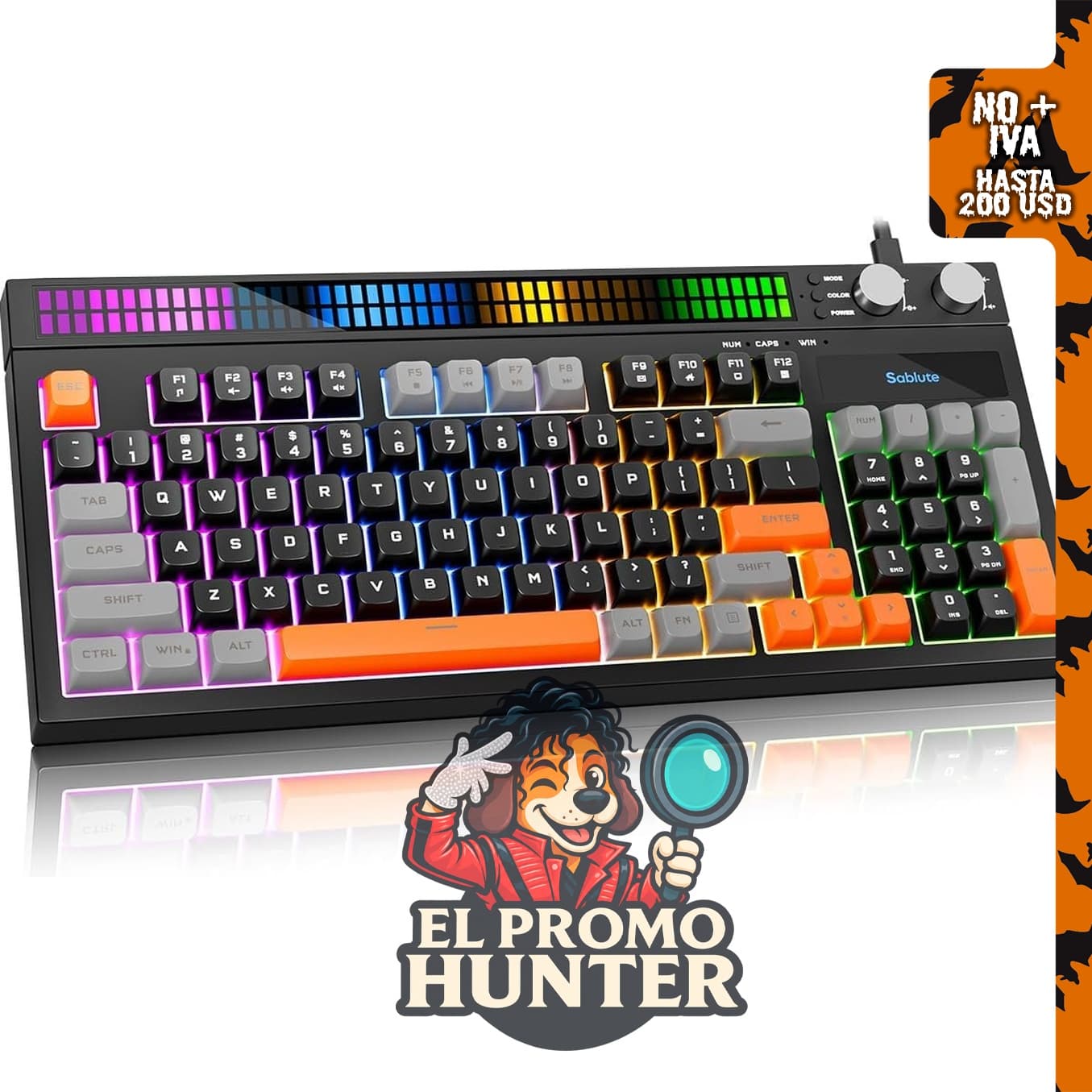 SABLUTE Teclado silencioso para juegos con barra de luz RGB de 94 teclas.
