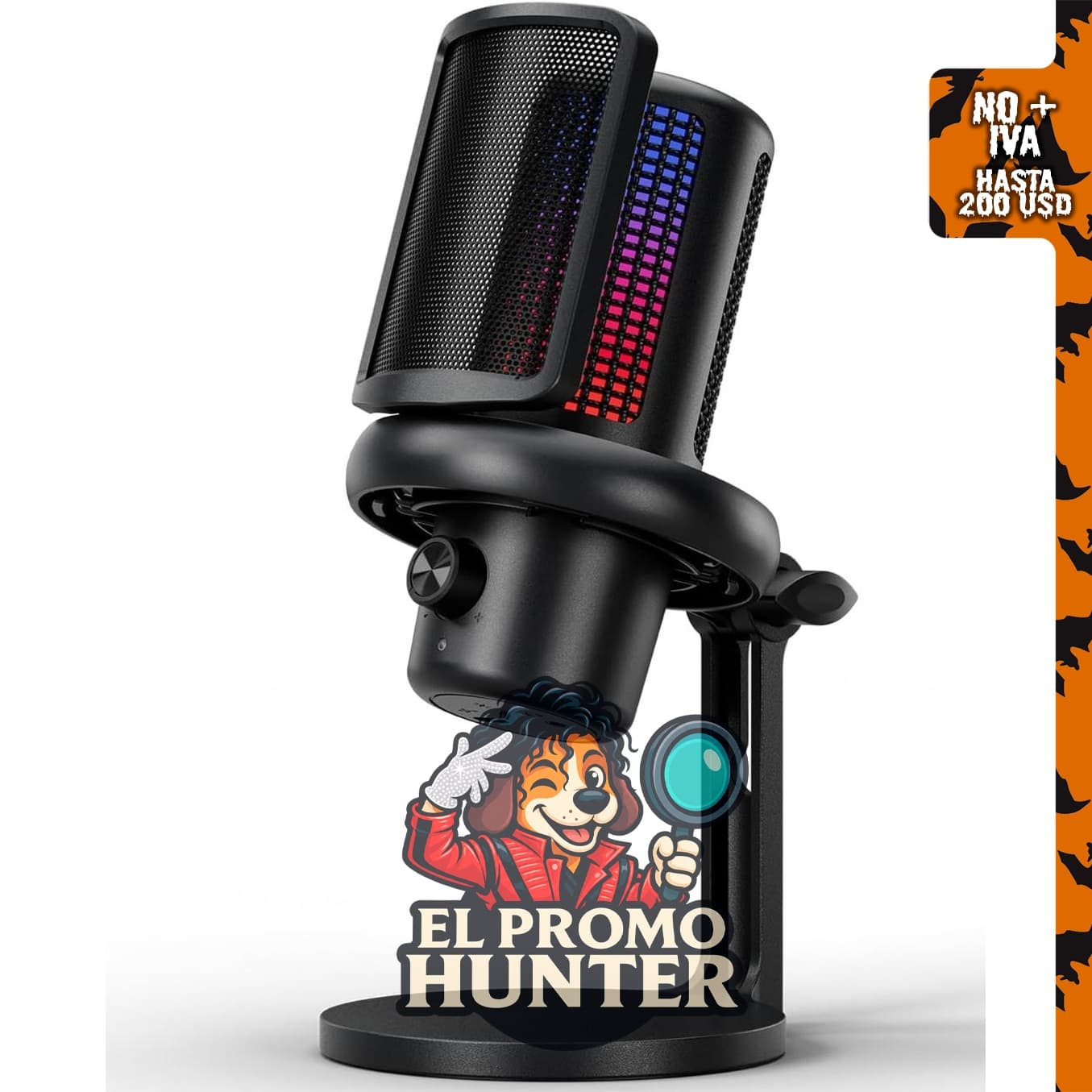 Micrófono USB YIEBV para juegos con cancelación de ruido y luz RGB.