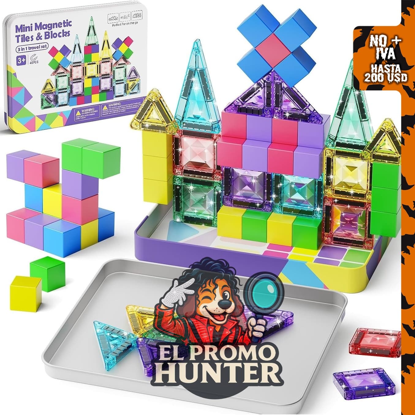 Juego de bloques magnéticos de viaje burgmate, 48 piezas, 3 en 1.