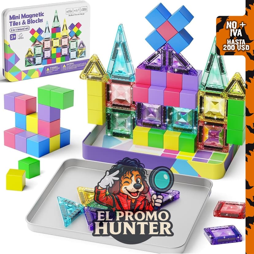 Juego de bloques magnéticos de viaje burgmate, 48 piezas, 3 en 1.