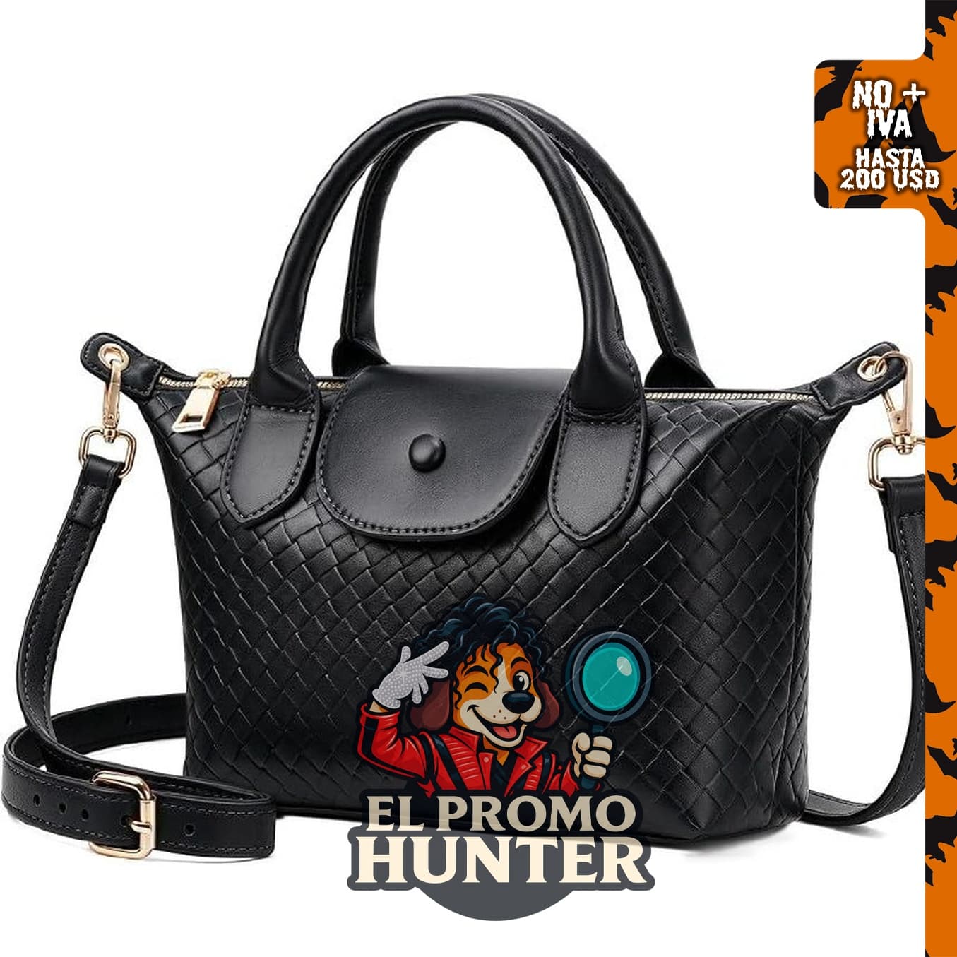 Bolso tejido de cuero para mujer con asa superior.