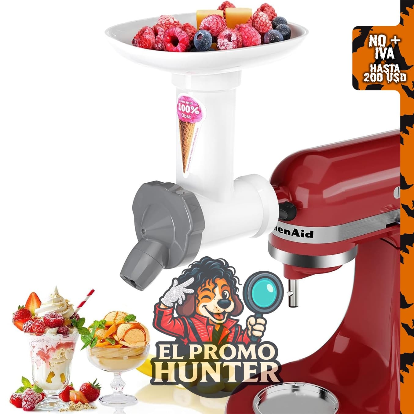 Accesorio para hacer helados para batidora de pie KitchenAid, compatible con modelos de batidoras.
