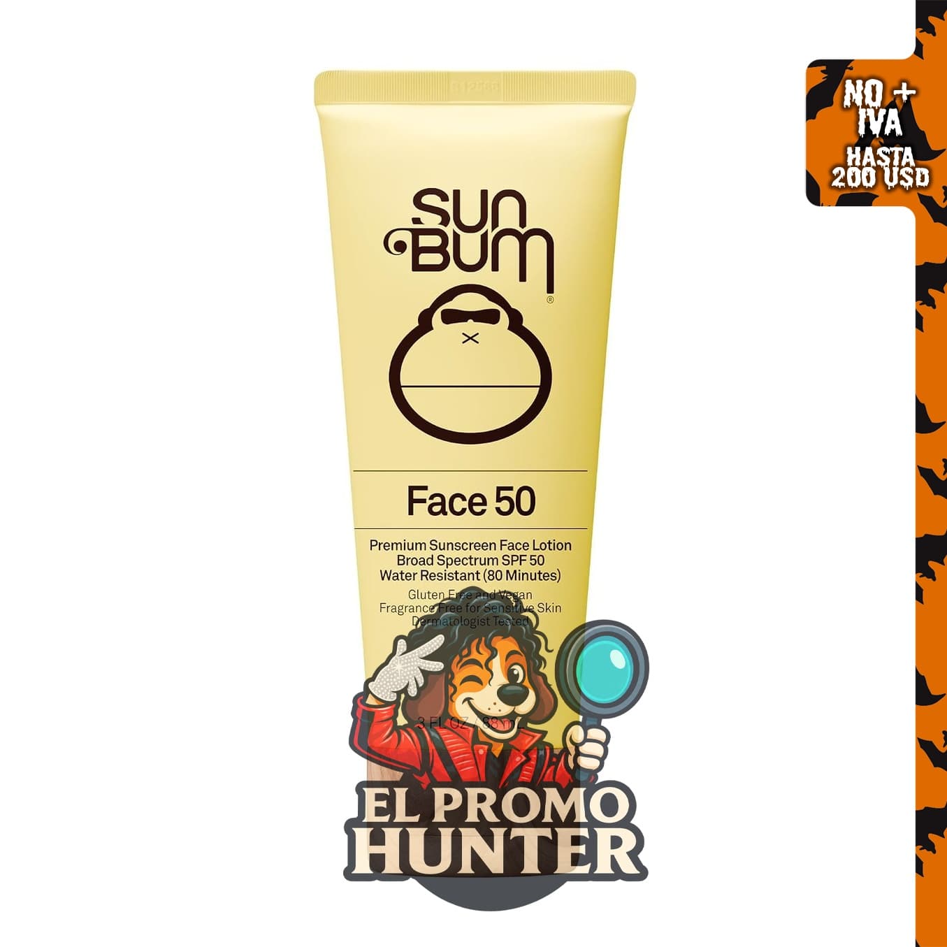Sun Bum Original SPF 50 loción facial con protector solar transparente.