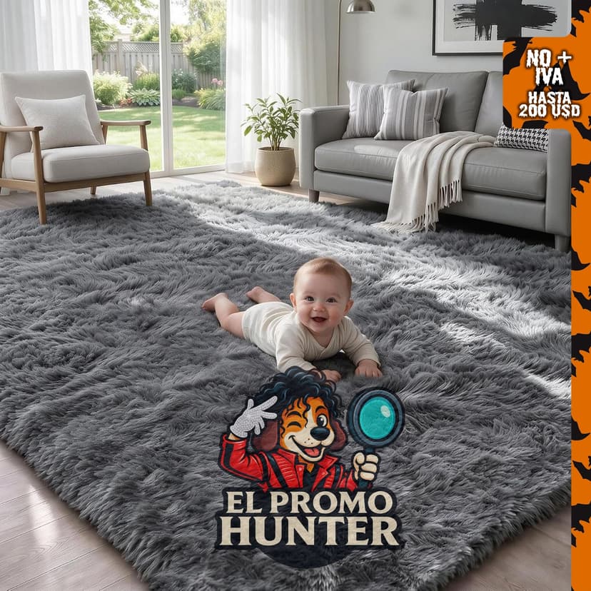 Alfombra peluda de 5 x 8 pies para sala de estar o dormitorio.