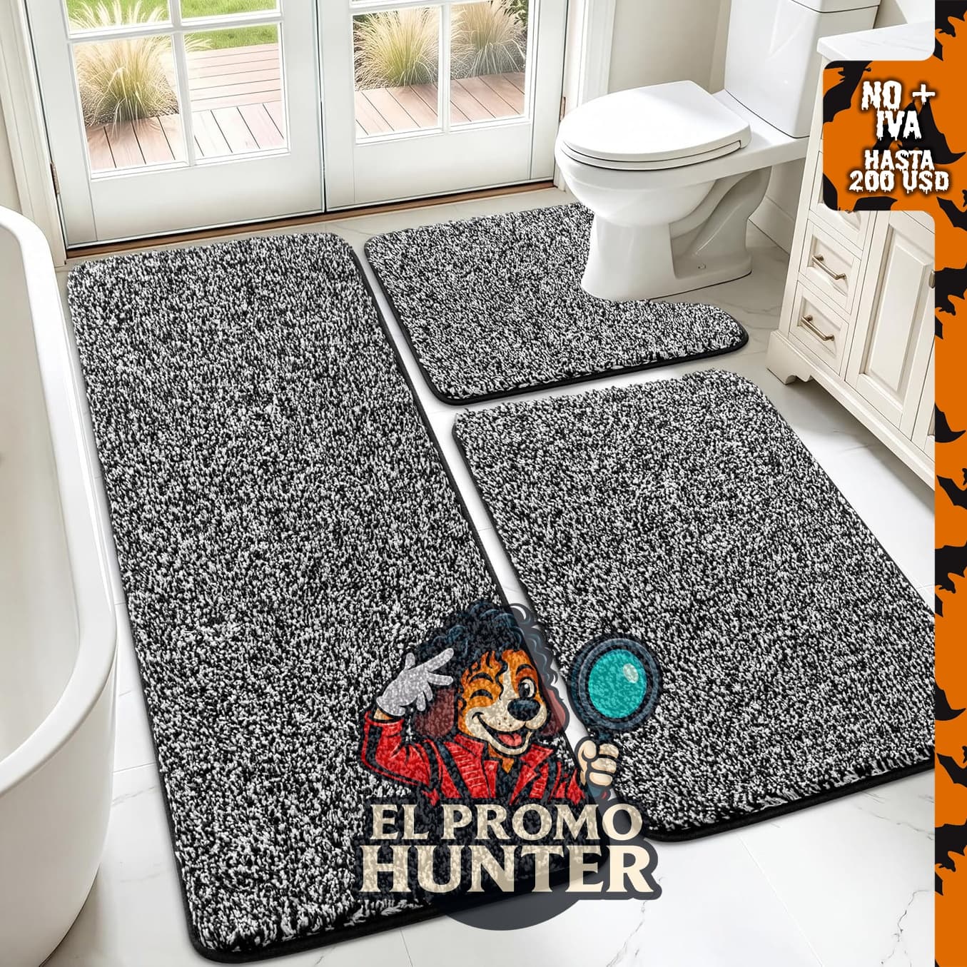 HEBE - Juego de alfombras de baño de 3 piezas, antideslizantes y lavables.