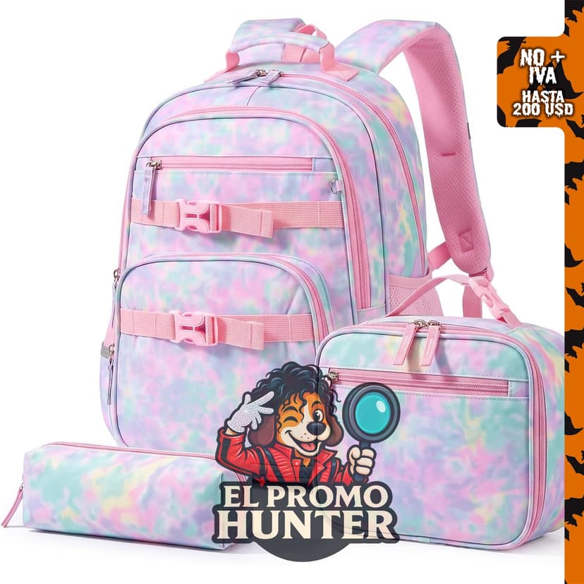 Amythe juego de mochila escolar de 3 piezas con bolsa de almuerzo y estuche para lápices, compatible con portátiles de 15.6 pulgadas.