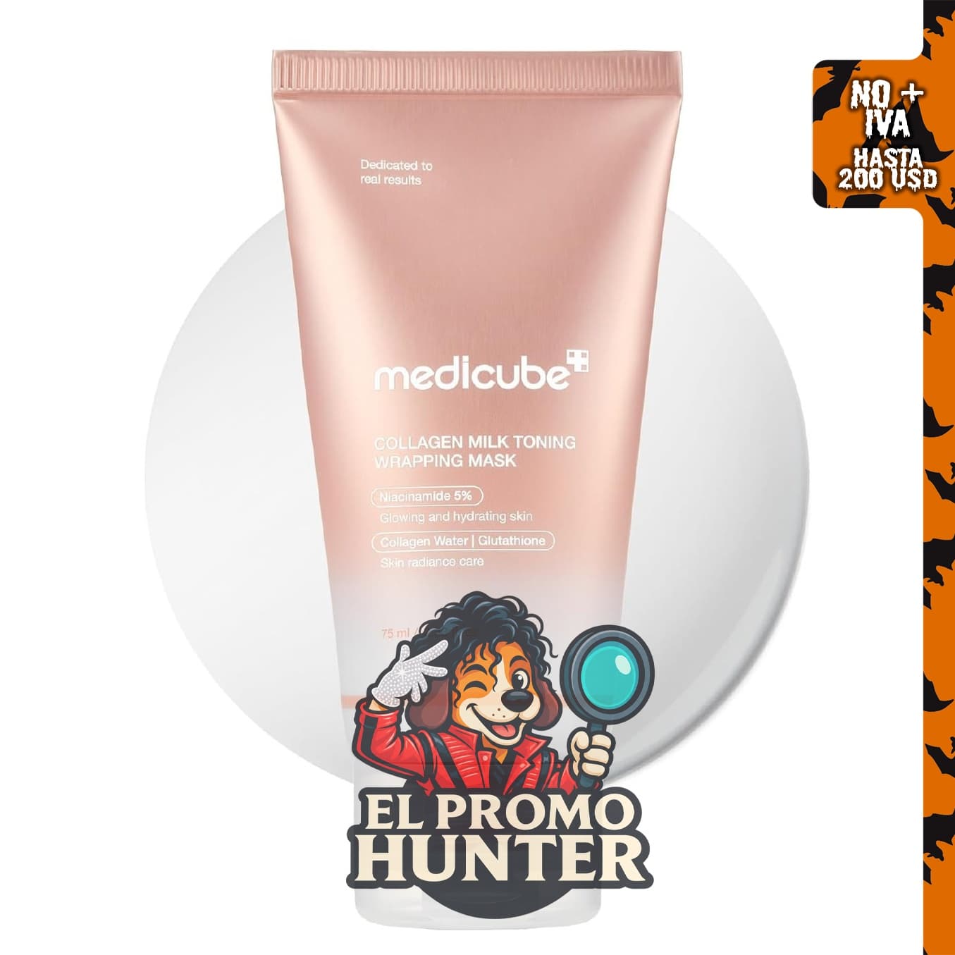 Medicube Máscara de envoltura con colágeno esmaltado brillo lechoso.