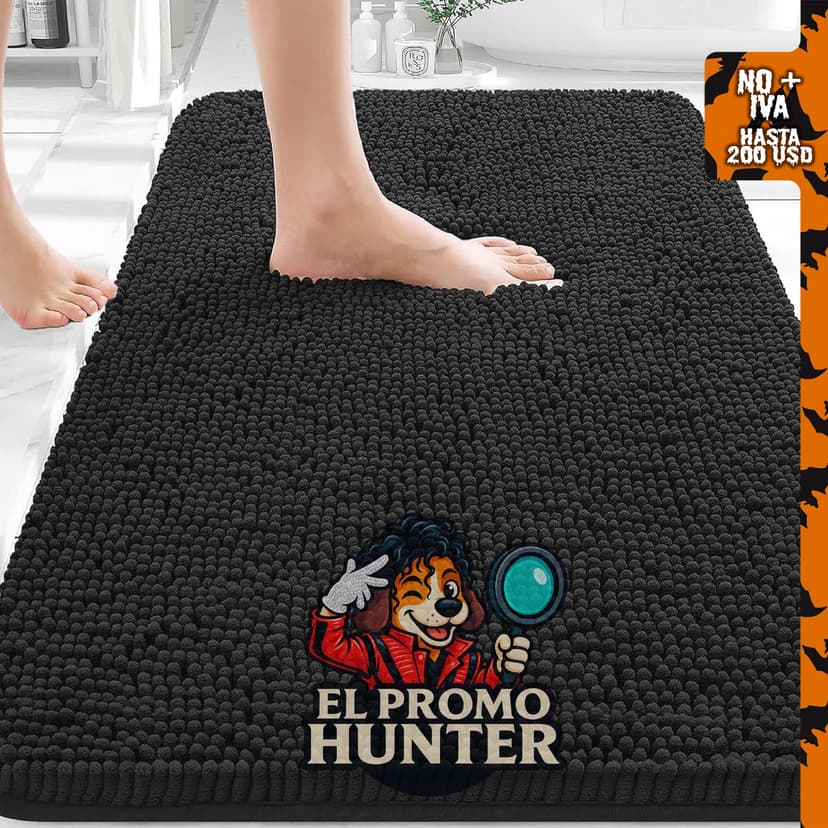 OLANLY Alfombra de baño negra 30x20 cm, chenilla suave y absorbente, respaldo de goma, lavable a máquina.