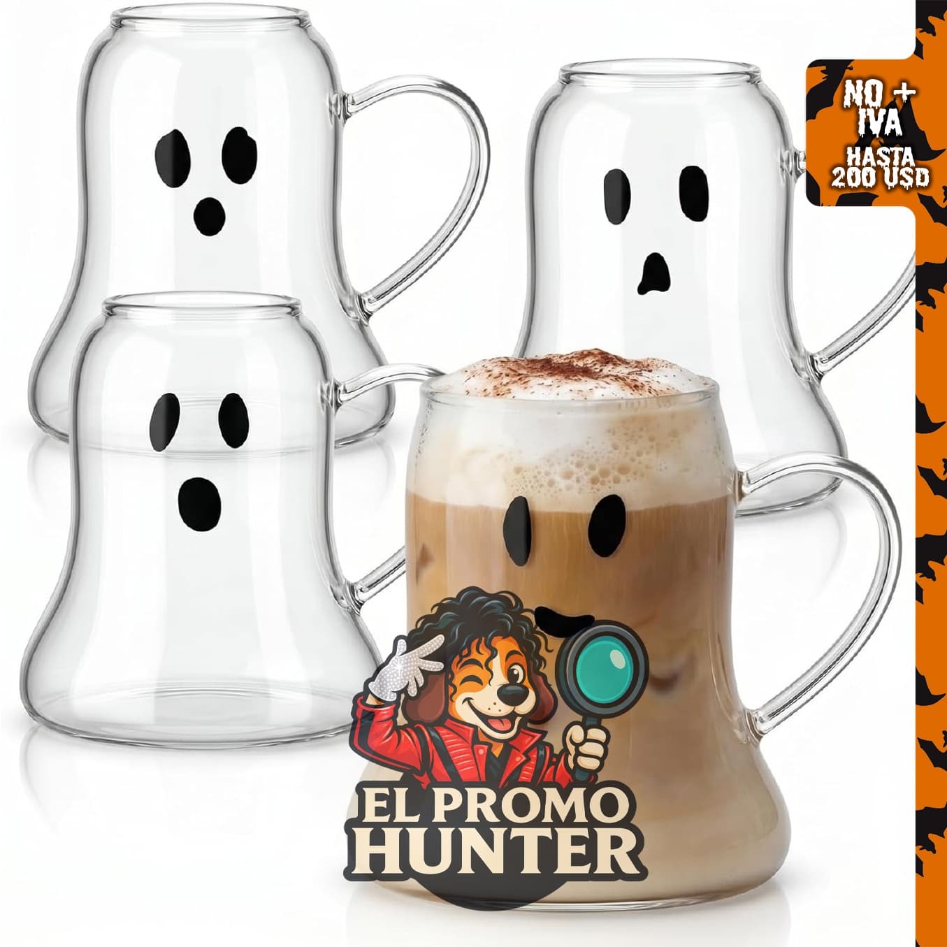 Didaey 4 tazas de cristal con diseño de fantasma para Halloween, capacidad de 20 oz (591 ml).