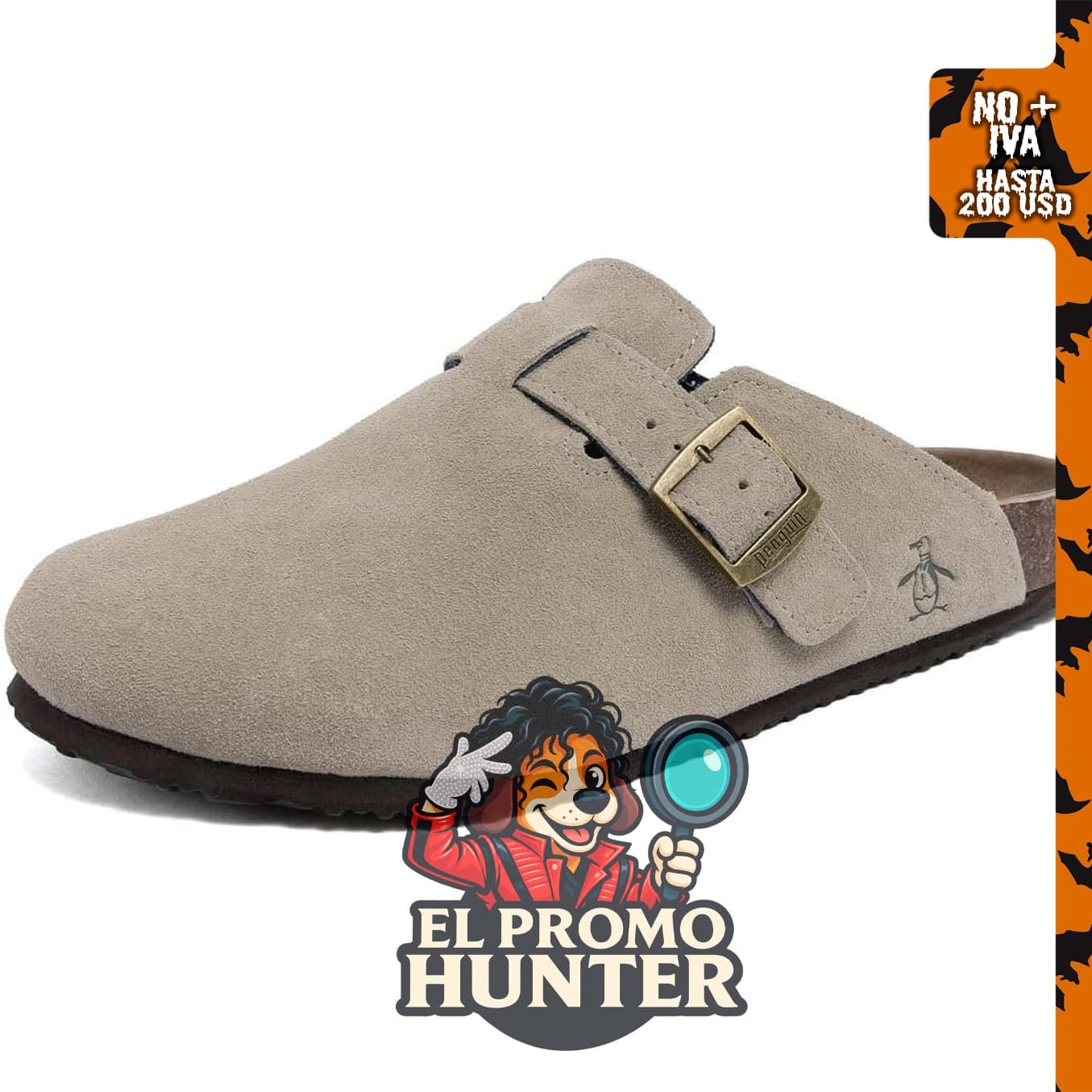 Original Penguin Zuecos de gamuza de cuero para hombre con correa de hebilla ajustable y plantilla de corcho.