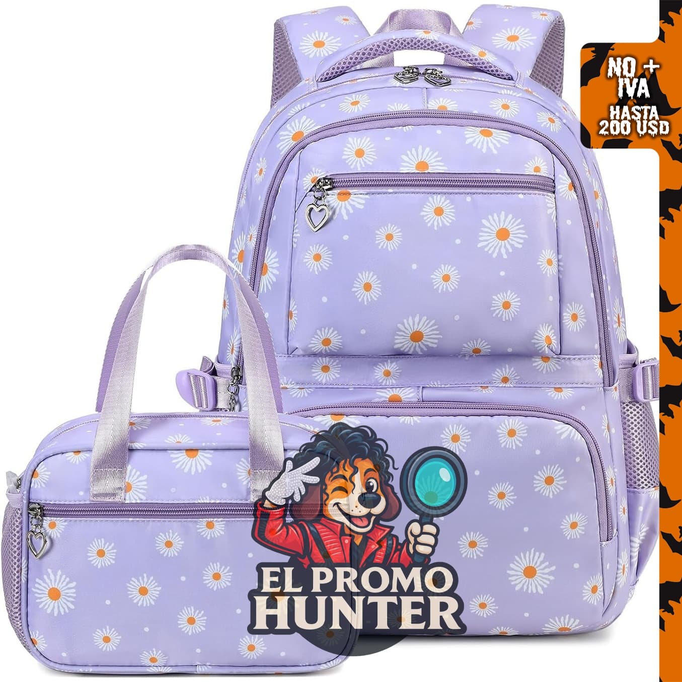 Joyfulife Mochila para niñas con lonchera, resistente al agua, modelo B-Daisy Púrpura.