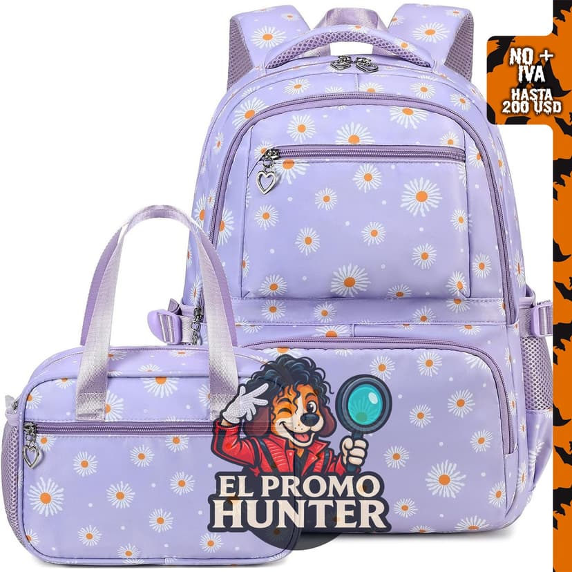 Joyfulife Mochila para niñas con lonchera, resistente al agua, modelo B-Daisy Púrpura.