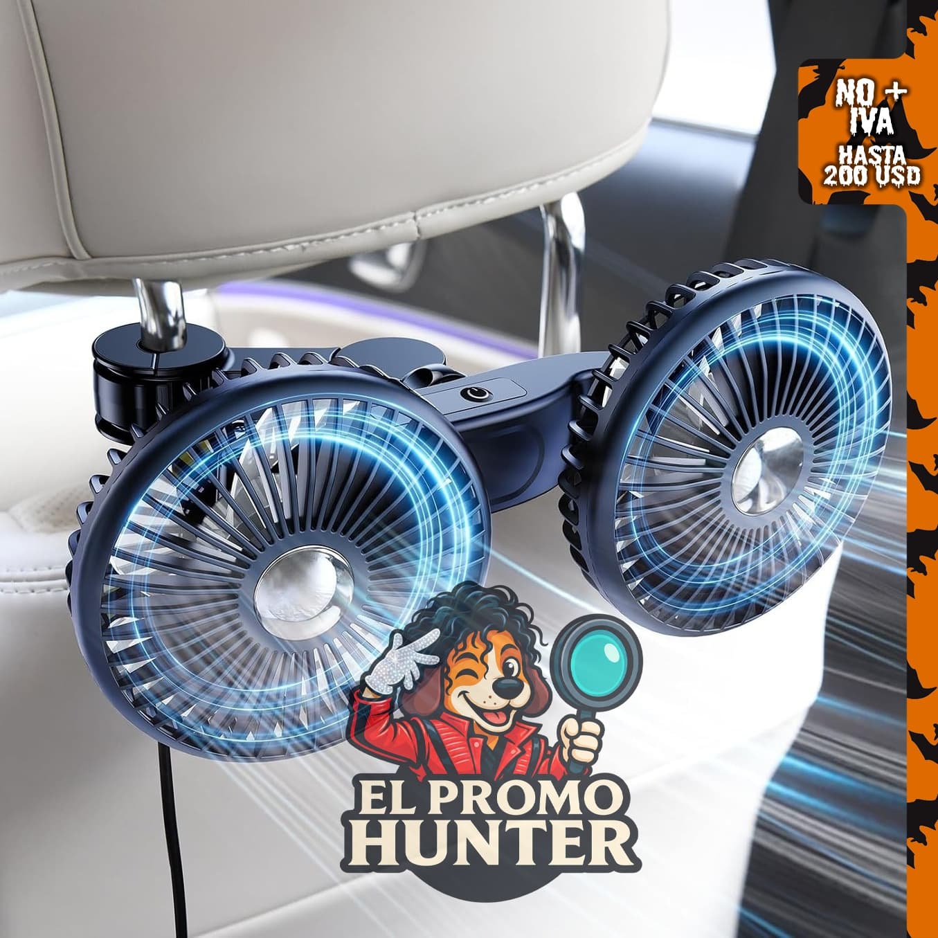 Ventilador de refrigeración de doble cabeza para asiento trasero, USB 5 V/12 V/24 V.