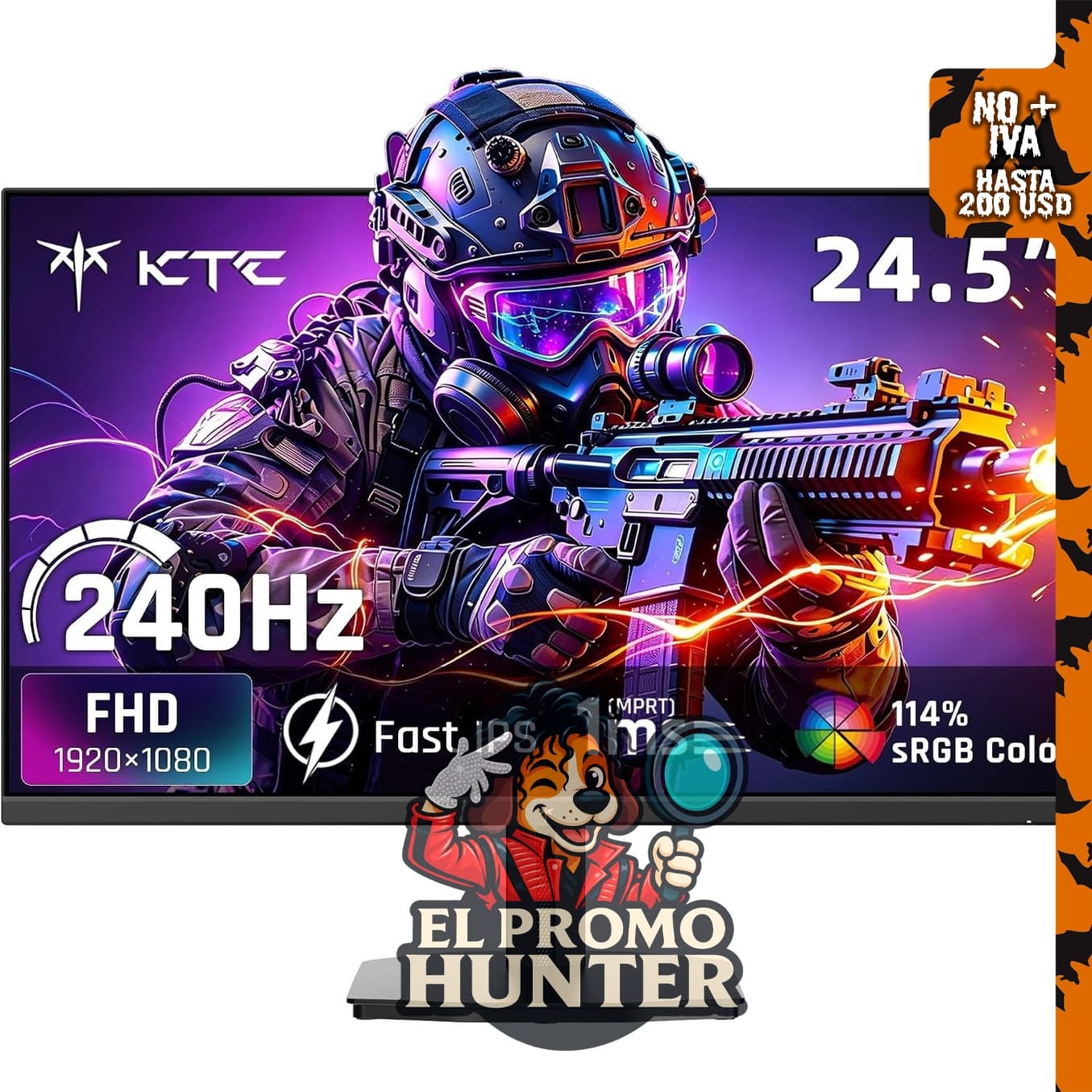 Monitor KTC H25T7-A de 24.5" (62.2 cm) con resolución FHD y frecuencia de 240Hz.