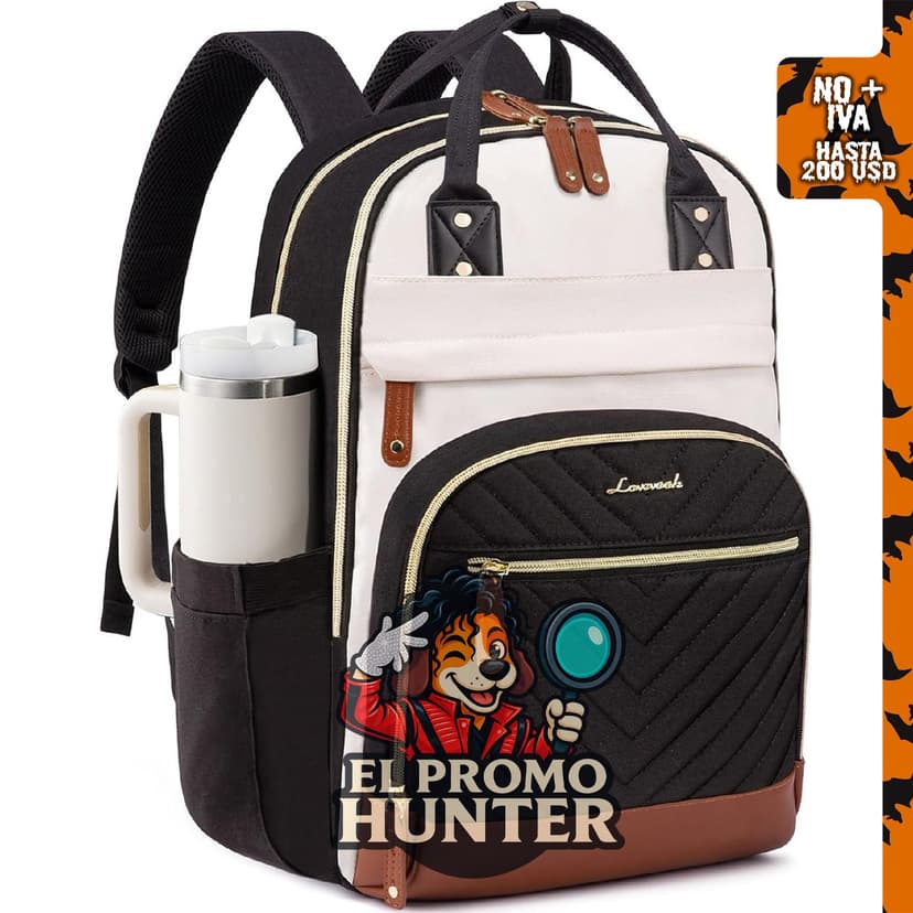 LOVEVOOK Mochila para laptop de 15.6" impermeable, con soporte para vasos, ideal para trabajo y viaje.