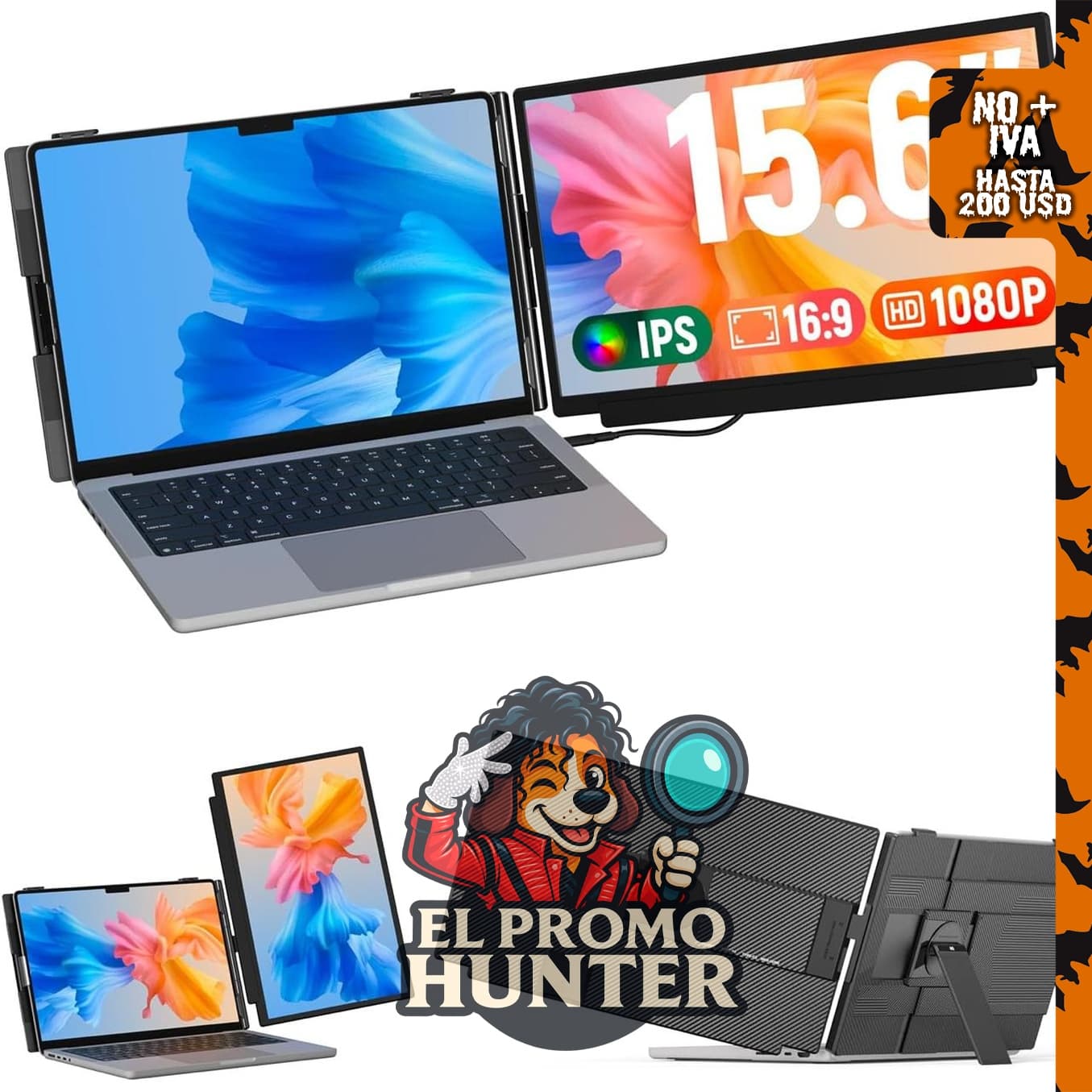 FLYTOCCA Extensor de pantalla para laptop, monitor IPS FHD 1080P de 15.6" (39.6 cm), compatible con montaje vertical.