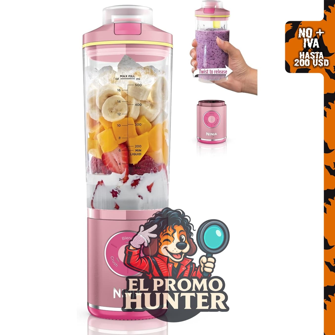 Ninja Blast Max BC251PK1 Batidora portátil, 22 onzas, color rosa.