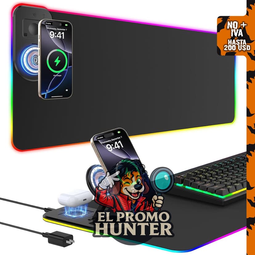 Alfombrilla GIM RGB para juegos con carga inalámbrica, soporte plegable para teléfono, impermeable.