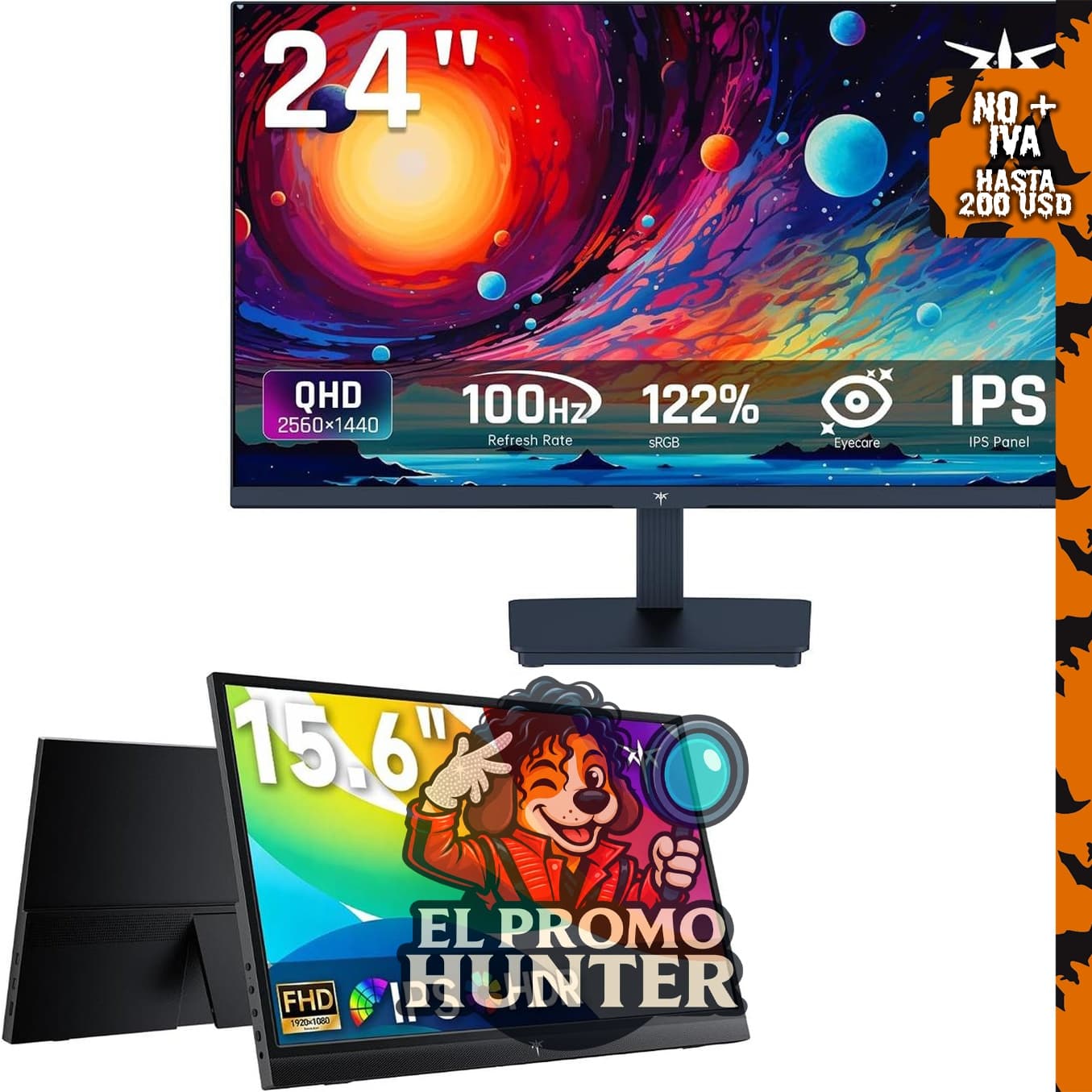 Monitor KTC de 24 pulgadas QHD 100Hz y monitor portátil de 15,6 pulgadas IPS 2K.