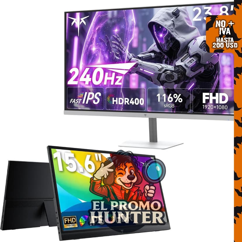 KTC Monitor de juegos FHD de 24" (61 cm) y 240Hz, monitor portátil de 15,6" (40 cm).