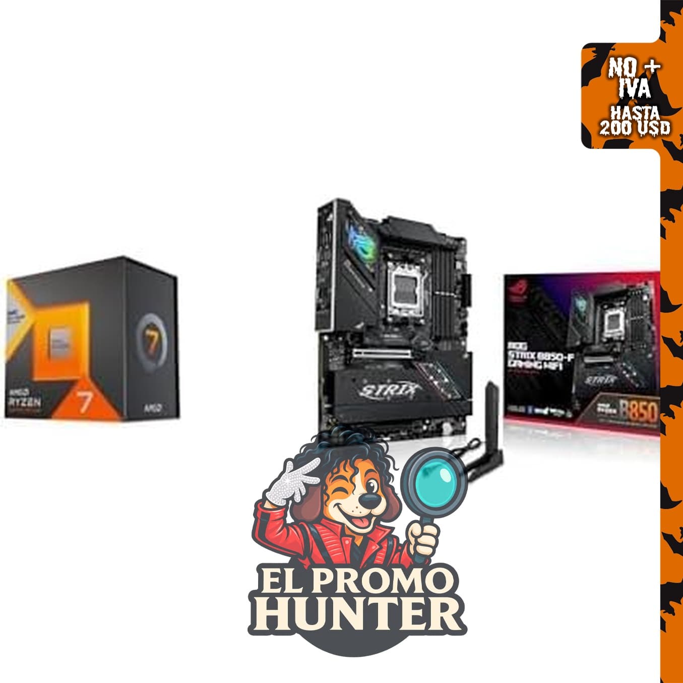 Procesador AMD Ryzen 7 7800X3D y placa madre ROG Strix B850-F Gaming WiFi.