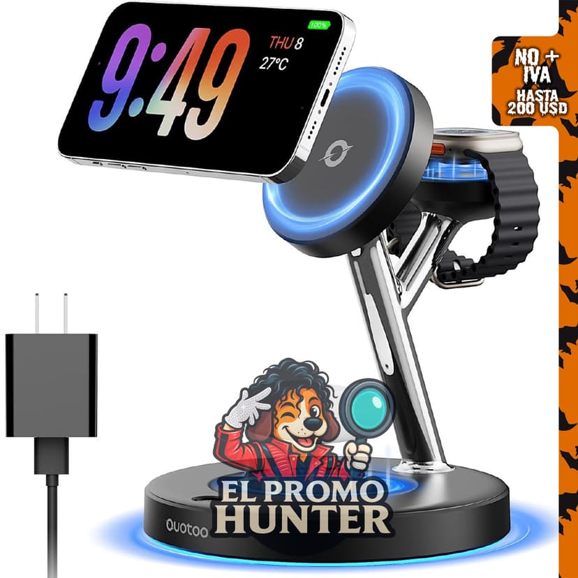 Soporte de cargador inalámbrico Mag-Safe 3 en 1 para iPhone y Apple Watch.