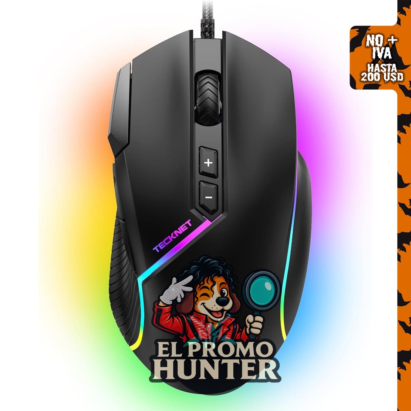 TECKNET Ratón de juego con cable, 12800 DPI, 8 botones, 13 RGB retroiluminado.