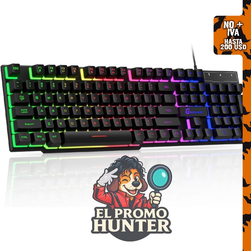GEODMAER Teclado para juegos de 104 teclas con retroiluminación LED y teclas multimedia.