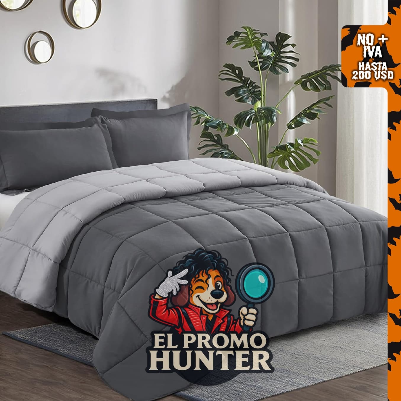 Juego de edredón de cama matrimonial gris de 3 piezas.