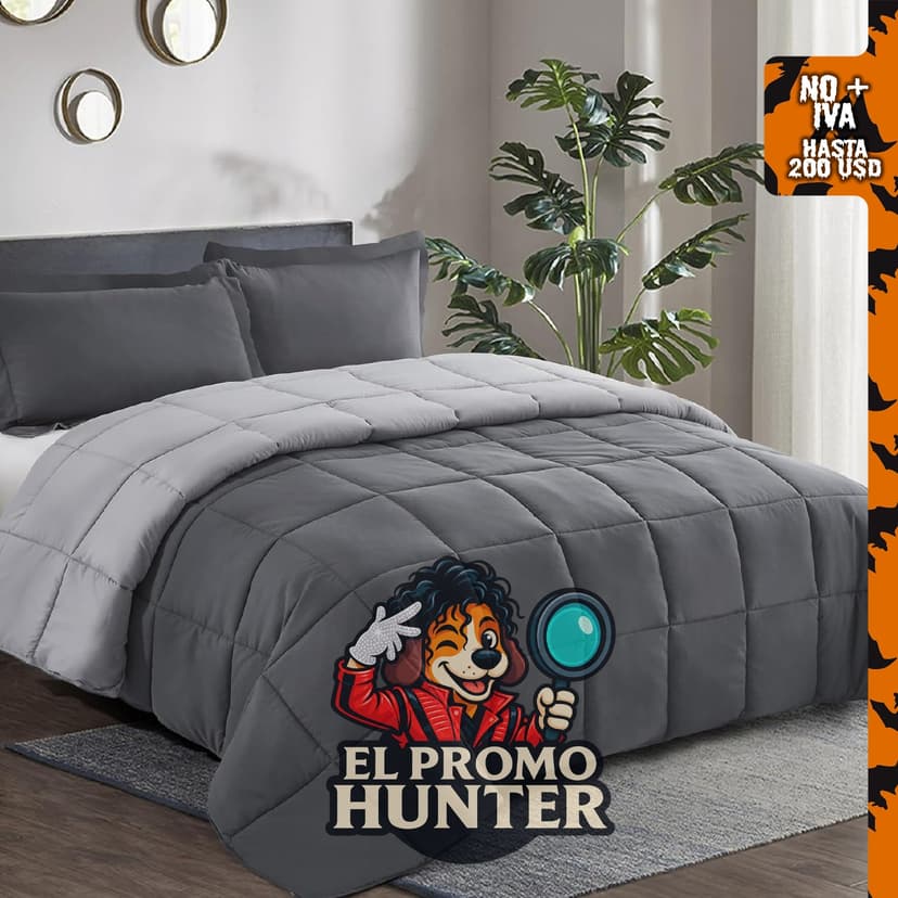 Juego de edredón de cama matrimonial gris de 3 piezas.