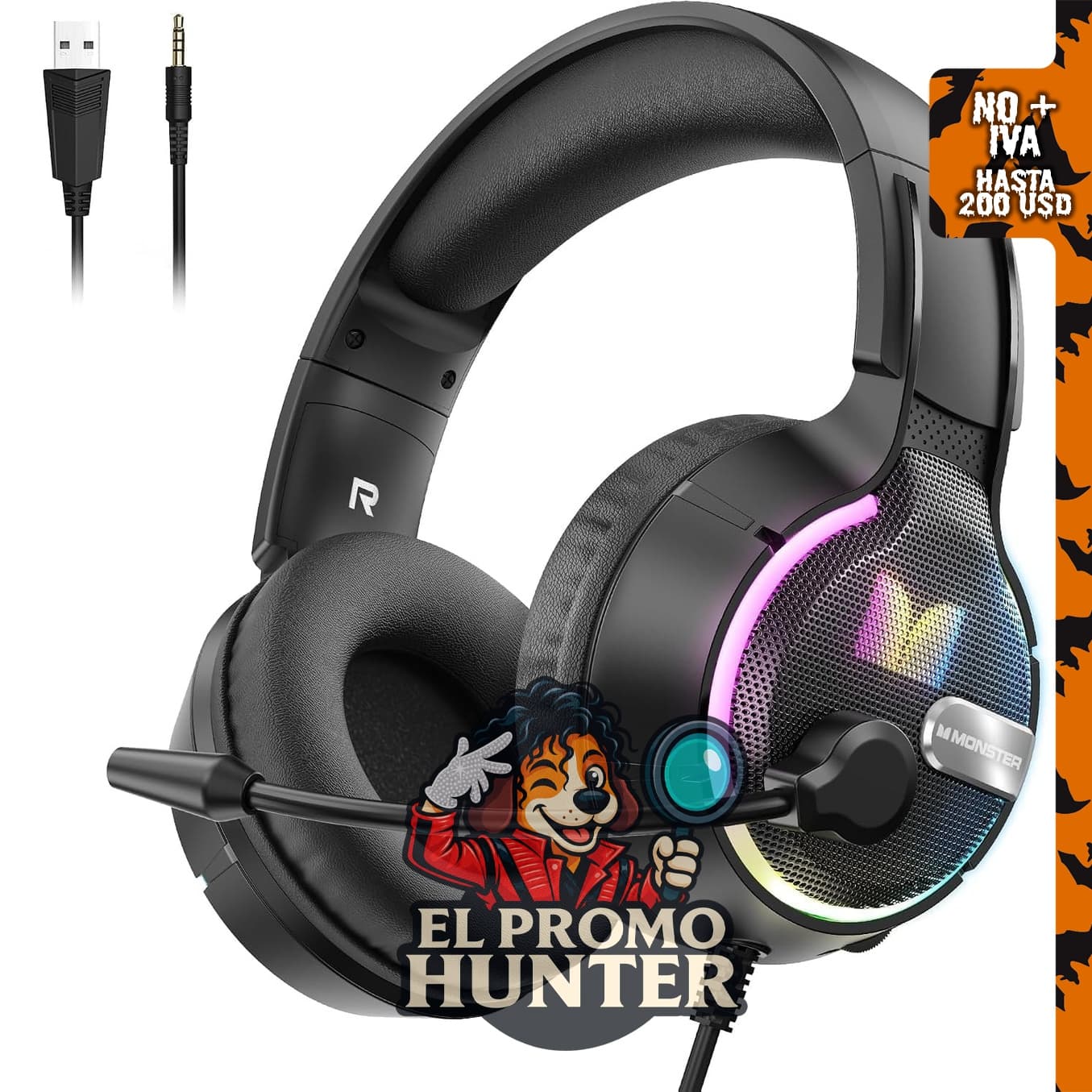 Oraolo Mission 320 Auriculares para juegos con sonido envolvente 7.1, micrófono y luz LED.