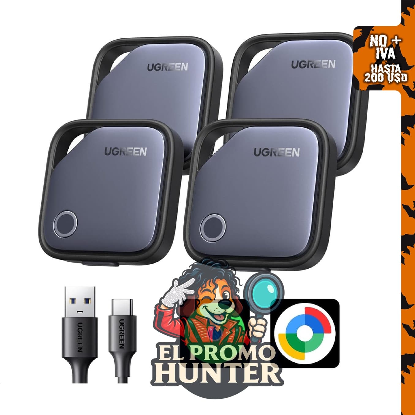 UGREEN Finder Duo Air Tracker Tags 4 Pack, compatible con iOS y Android.