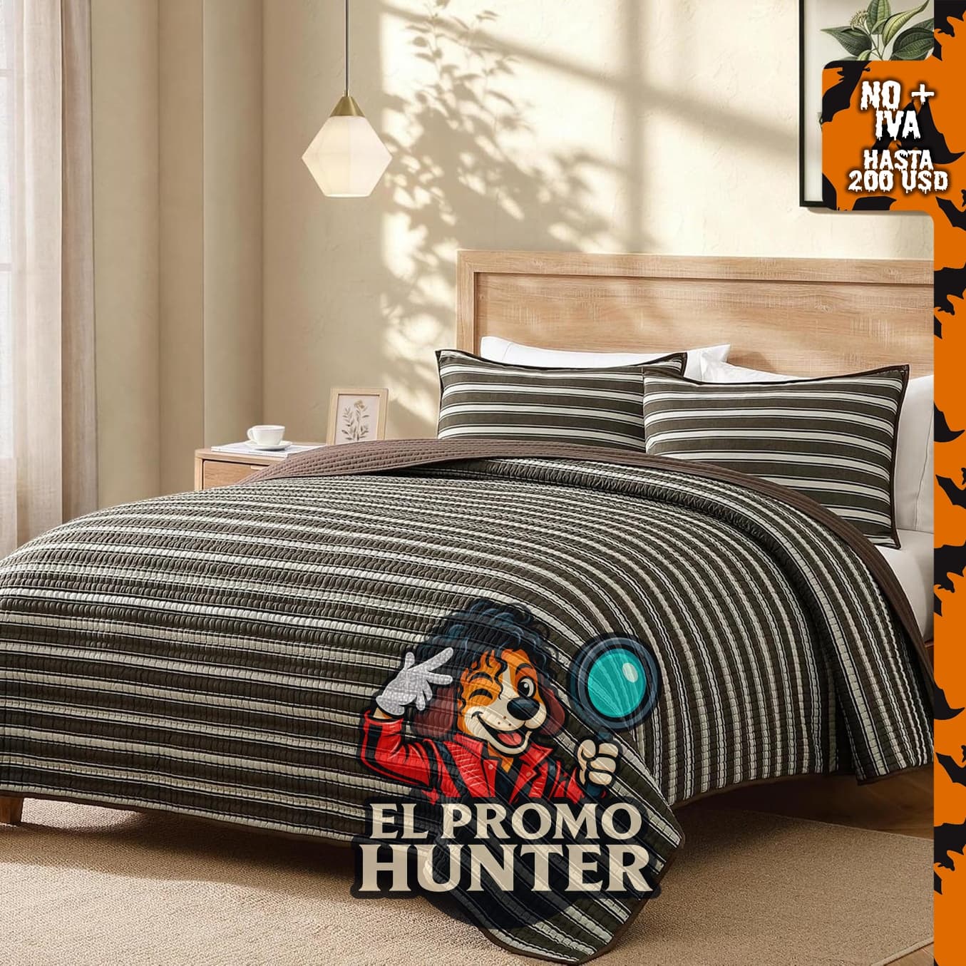 Juego de ropa de cama tamaño Queen, colchas ligeras en color marrón.