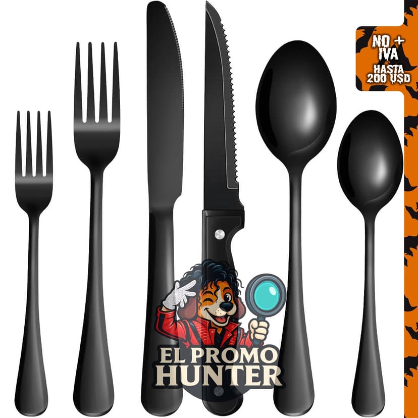 Juego de cubiertos negros de 24 piezas de acero inoxidable para 4 personas.